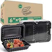 To Go Containers, BPA-Free Plastic Take Out Boxes with Lids 50-Pack 27oz Black Reusable Meal Prep Container for Food Storage Takeout, Hinged Clamshell Design for To-Go Lunch Salad Breakfast