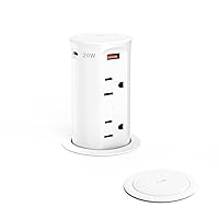 Pop up Outlet for Countertop,2.5-inch Hole Desktop Power Grommet,Recessed Power Strip,20W USB C Fast Charging,4 Outlets 4 USB Ports,15Amp Tamper Resistant Receptacle,White