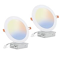 8 Inch Led Recessed Light 2 Pack,18W Eqv 150W,Recessed Lighting Ultra-Thin Ceiling Light with J-Box,Canless Fixtures,3CCT 3000K/4000K/6000K Selectable Dimmable,1700LM High Brightnes