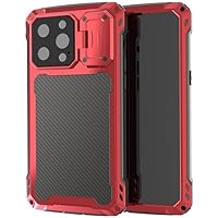 TEETSY- Case for iPhone 15 Pro Max/15 Pro/15 Plus/15, Aluminum Alloy Metal Case Support Wireless Charging Waterproof Shockproof Lens Stand Cover,(Red,15)