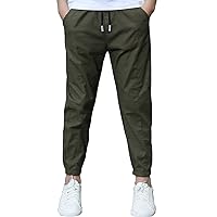 YiZYiF Kids Boys Cargo Pants with Drawstring Elastic Waist Cotton Casual Joggers Pants Jogging Hiking Trousers