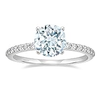 10K 14K 18K Gold Aquamarine Diamond Engagement Rings for Women,Created Aquamarine Rings with Diamonds Gift for Her (I2-I3 Clarity)