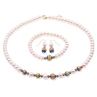 Necklace Set 6-7mm White Freshwater Cultured Pearl Necklace Bracelet and Earrings Jewelry Set