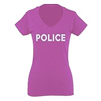VICES AND VIRTUES Police Officer Costume Support Blue Lives for Women V Neck Fitted T Shirt