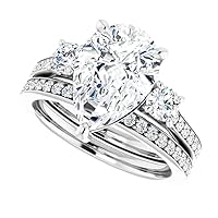 3.5 CT Pear Cut VVS1 Colorless Moissanite Engagement Ring Set, Wedding/Bridal Ring Set, Sterling Silver Vintage Antique Anniversary Promise Ring Set Gift for Her