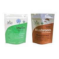 Organic Inulin Powder 8oz and 10 Blend Mushroom Extract Powder 8oz Combining Fiber for Digestive Health, Mushroom Boost to Energy and Focus