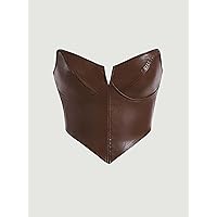Women's Tops Sexy Tops for Women Women's Shirts Solid PU Leather Tube Top (Color : Coffee Brown, Size : X-Small)