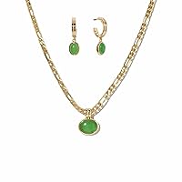 Moonffay Sage Green Jewelry Set for Women,Stainless Steel Paperclip Choker Chain Plated 18k Gold Jewerly Set,Natural Stone Pendant Necklace And Earrings Set Spiritual Jewelry