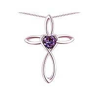 10k Rose Gold Infinity Love Cross with Heart Stone Pendant Necklace