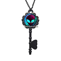 Alien Key Necklace Pendant - UFO Gift for Her, Women,UFO Jewelry,Alien Jewelry, Best Friend Bff GIft,Spaceship Key Necklace,M182