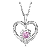 ABHI Pear Cut Created Pink Sapphire & 0.05 CT Diamond Heart Pendant Necklace 14K White Gold Over