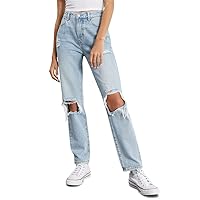 PacSun Women's Eco Light Blue Distressed Mom Jeans