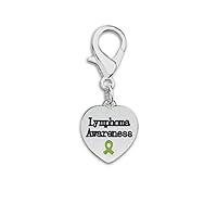 Heart Hanging Charm with Lime Green Ribbon for Lymphoma Awareness - Perfect for Jewelry Making, Bracelets, Necklaces, DIY Projects, Support Groups and Fundraisers