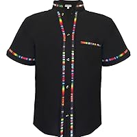 Mexican Guayabera Short Sleeve Shirt for Men Traditional Style Colorful Embroidery Mexican Shirt. Made in Mexico. 100% Cotton