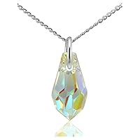 Lua Joia Sterling Silver Crystal Necklace 11mm Teardrop Pendant Aurora Borealis Jewellery Gifts for Her