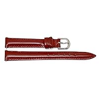 12MM Leather Smooth Stitched RED Watch Band Strap
