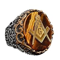 Masonic Bronze Piece, Golden Mystery, Natural Tiger Eye Gemstone Ring, Sterling Silver Ring,