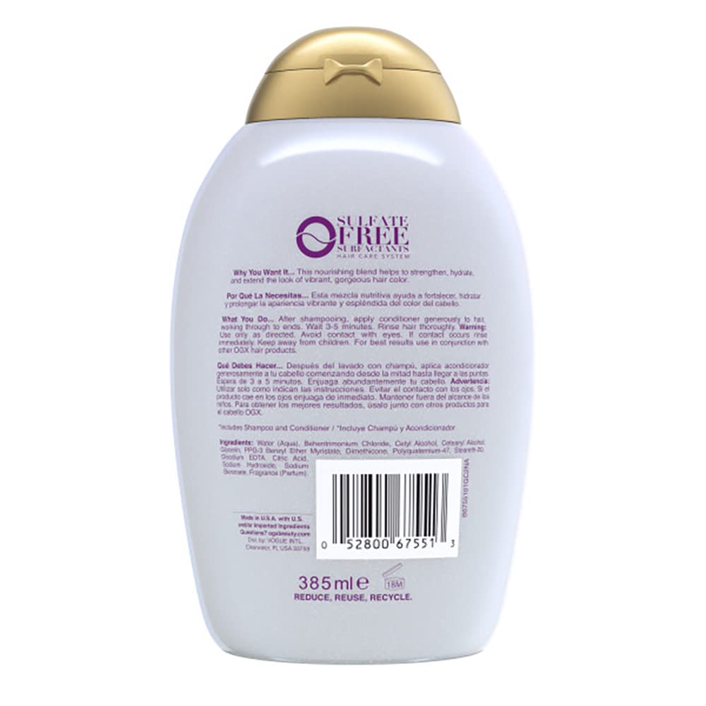 OGX Kandee Johnson Collection Hugs & Kisses Ultra Hydrating Conditioner for Color-Treated Hair, Gentle Sulfate-Free Surfactants to Soften & Moisturize Hair, Semi-Sweet Floral Scent, 13 fl. oz