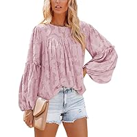 Dokotoo Womens 3/4 Bell Sleeve Blouse Summer Crewneck Lace Tops Floral Textured Babydoll Shirts