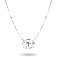 IGI Certified 1/3 to 2 Carat Oval Lab Grown Diamond Horizontal Solitaire Pendant Necklace for Women I 14k Gold Necklace (G-H, VS1-VS2, cttw) I 18 Inch Long Chain Necklace