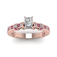 Choose Your Gemstone Tilted Band Ring Rose Gold Plated Radiant Shape Side Stone Engagement Rings Ornaments Surprise for Wife Symbol of Love Clarity Comfortable US Size 4 to 12