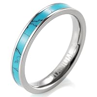 Women's 3mm Titanium Ring with Synthetic Turquoise Inlaid