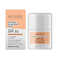 Acure Invisible Sunscreen Stick SPF 50, With Vitamin E, For All Skin Types, 100% Vegan, 0.5 oz