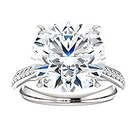 Nitya Jewels 6 CT Round Diamond Moissanite Engagement Ring Wedding Ring Eternity Band Vintage Solitaire Halo Hidden Prong Setting Silver Jewelry Anniversary Promise Rings Gift