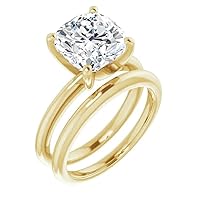 10K Solid Yellow Gold Handmade Engagement Rings 4.5 CT Cushion Cut Moissanite Diamond Solitaire Wedding/Bridal Ring Set for Women/Her Propose Ring