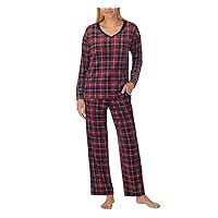 Nautica Womens 2 Piece Stretch Fleece Pajama Set (Small, Red)