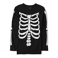 Boys' All Holidays Long Sleeve Graphic T-Shirts, Halloween Skeleton Cage Glow, Medium
