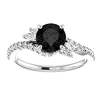 Trendy Sculptural Black 1 CT Diamond Engagement Ring, Antique Scroll Black Onyx Ring, Art Nouveau Round Black Moissanite Ring, Art Deco Ring, 10K White Gold Ring, Perfact for Gift