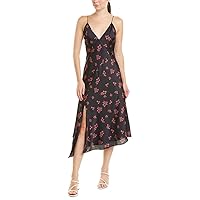 Women's Infinity Sleeveless Silky MIDI Dress, Black w Pomegranate, S