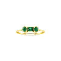 2.00 Princess Cut Lab Created Green Emerald Three Stone Wedding Engagement Womens & Girls Ring 14K Yellow Gold Plated