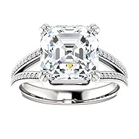 Siyaa Gems 4 CT Asscher Cut Colorless Moissanite Engagement Ring Wedding Ring Birdal Ring Diamond Ring Anniversary Solitaire Halo Accented Promise Vintage Antique Gold Silver Ring Gift
