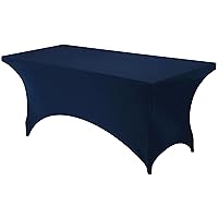 Utopia Kitchen 6ft Spandex Table Cloth Rectangle [1 Pack, Navy Blue] 200GSM Premium Stretch, Lycra, Washable and Wrinkle Resistant Table Cover Fitted for Event, Wedding, Banquet [72Lx30Wx30H Inch]