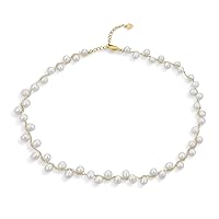 Shades of Grey Blue White Pink Multi Strand Fishing Line Freshwater Cultured Pearl Illusion Choker Collar Necklace For Women Wedding Bridesmaid Formal Party