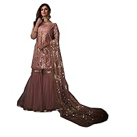Indian Wedding Party Pink Net Sequin Embellished Gharara Suit Muslim Punjabi Woman Salwar Kameez