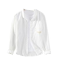 Men's Linen Long Sleeve Shirt with Casual Embroidery, Young Style Small Square Collar, Linen Business Shirt