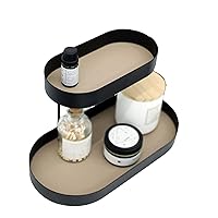 Oval Nordic Style Iron Storage Tray Cosmetic Vanity Tabletop Storage Leather Shelf Key Tray Porch Storage Rack for Dressing Table, Nightstand