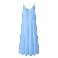 Women's Dresses Summer Dress Women's Casual Tank Sleeveless Knee Length Mini Plain Vest Dresses(BU2,5X-Large