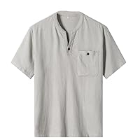 Men's Summer Linen Short-Sleeved T-Shirt Tops Men's Cotton and Linen T-Shirt Chinese Style
