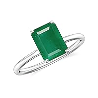 Natural Emerald Emerald Cut Ring for Women Girls in Sterling Silver / 14K Solid Gold/Platinum