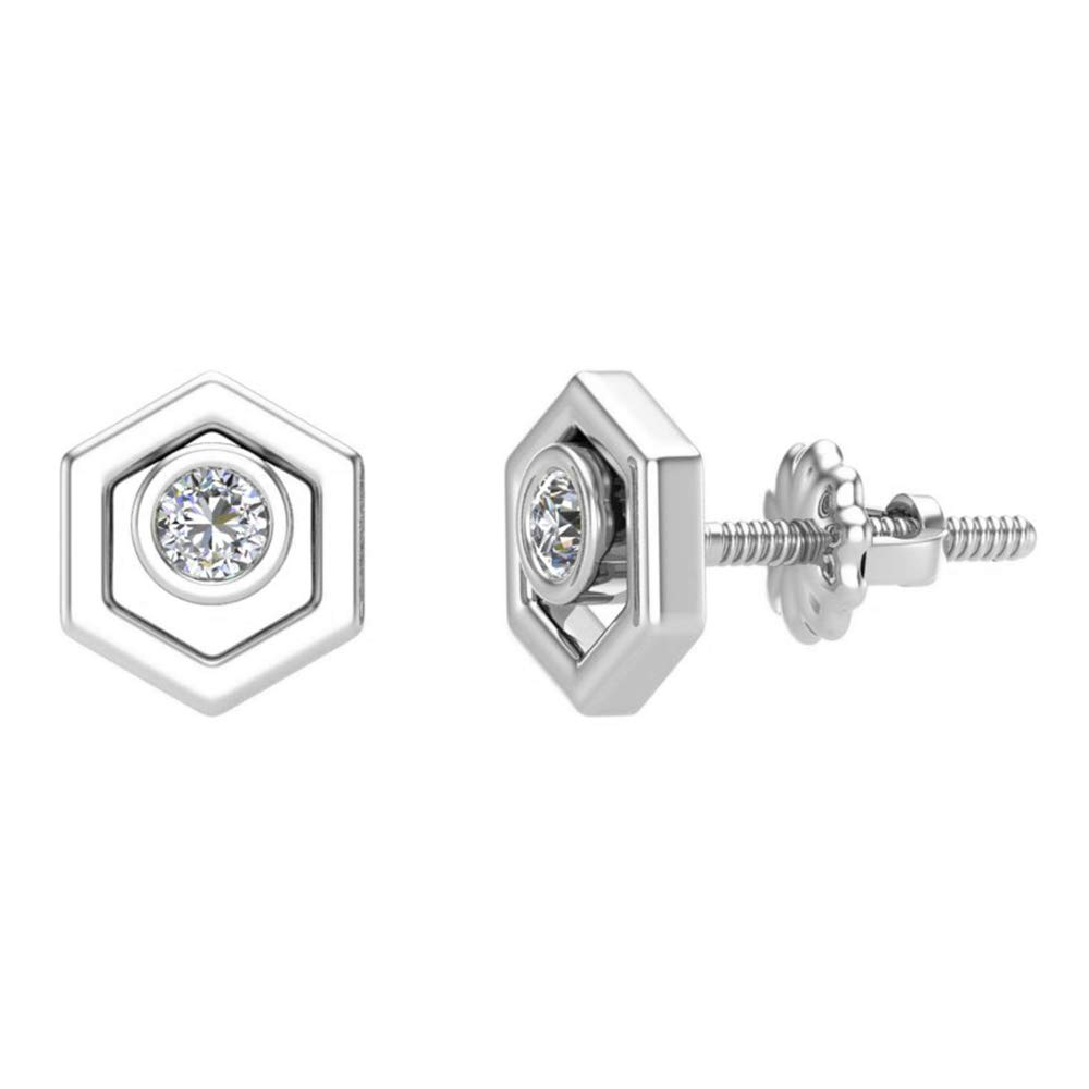 Diamond Earrings Hexagon Shape Studs Bezel Settings 10K Gold (0.10 ctw)
