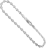 4 mm Sterling Silver Puffed Anchor Chain Necklaces & Bracelets Nickel Free Italy, sizes 7-30 inch
