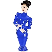 Plus Size Gothic Puff Sleeve Mermaid Dress Ladies PVC Midi Vestido (Blue,3XL)
