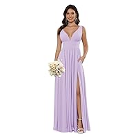 Sexy Deep V Neck Bridesmaid Dresses for Women with Slit Long Floor Length Formal Evening Dress for Party 2024 DE107