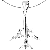 Silver 3D Airplane Necklace | Rhodium-plated 925 Silver 3D Airplane Pendant with 18
