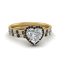 Choose Your Gemstone Heart Halo Prong Studded Diamond CZ Wedding Set yellow gold plated Heart Shape Wedding Ring Sets Minimal Modern Design Birthday Gift Wedding Gift US Size 4 to 12