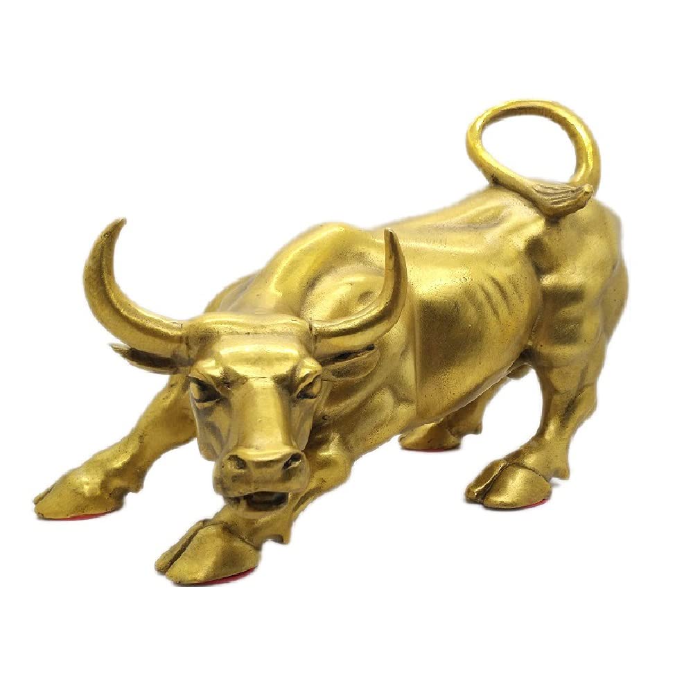 WEALTHCOMING Brass Bull Figurine,Wall Street Bull Art Decor,Bull/Cow/Ox Figure Statues and Sculptures Home Decor (Medium)